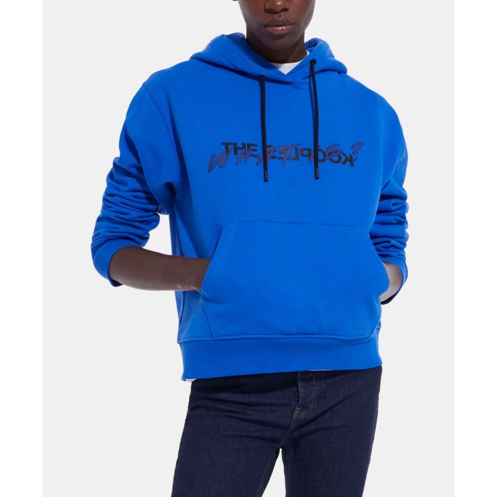 The‎ Kooples Mens Hoodie Blue Neoprene, "What Is" Heavyweight Size M